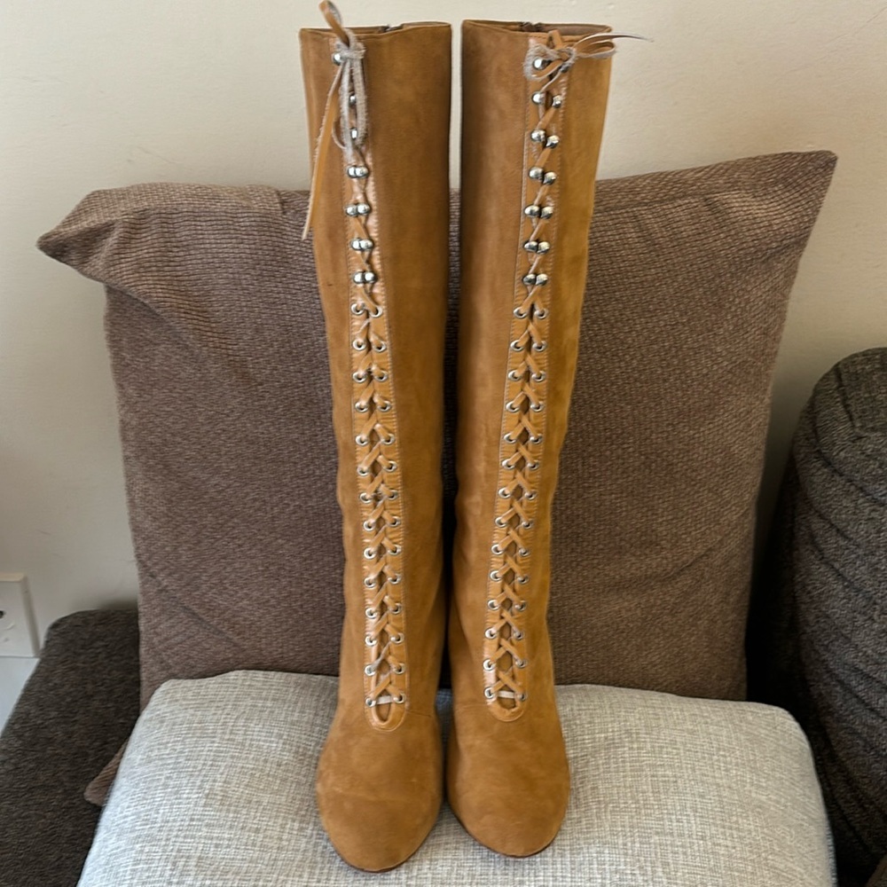 Madison Harding Suede‎ Knee-high lace-up Leather laces Boots Size 9